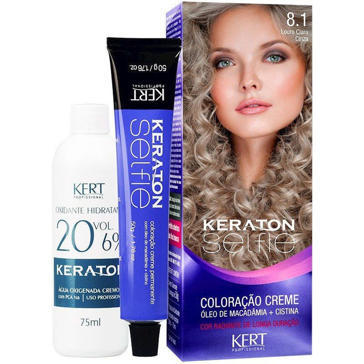 COLORAÇÃO KERATON SELFIE 8.1 LOURO CLARO CINZA KERT 50G