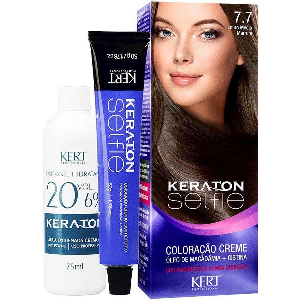 COLORAÇÃO KERATON SELFIE 7.7 LOURO MÉDIO MARROM KERT 50G