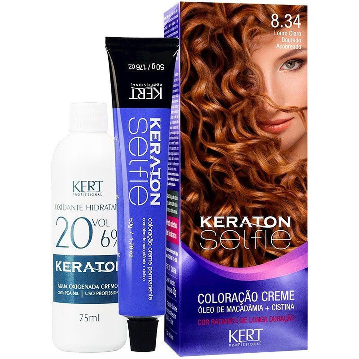COLORAÇÃO KERATON SELFIE 8.34 LOURO CLARO DOURADO ACOBREADO KERT 50G