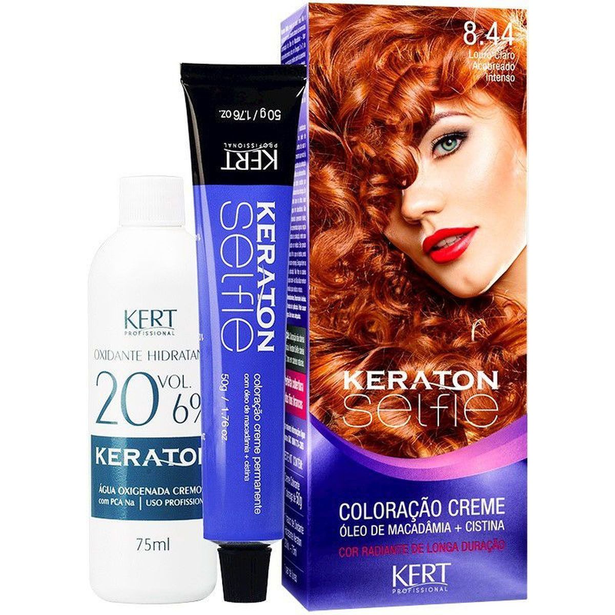 COLORAÇÃO KERATON SELFIE 8.44 LOURO CLARO ACOBREADO INTENSO KERT 50G
