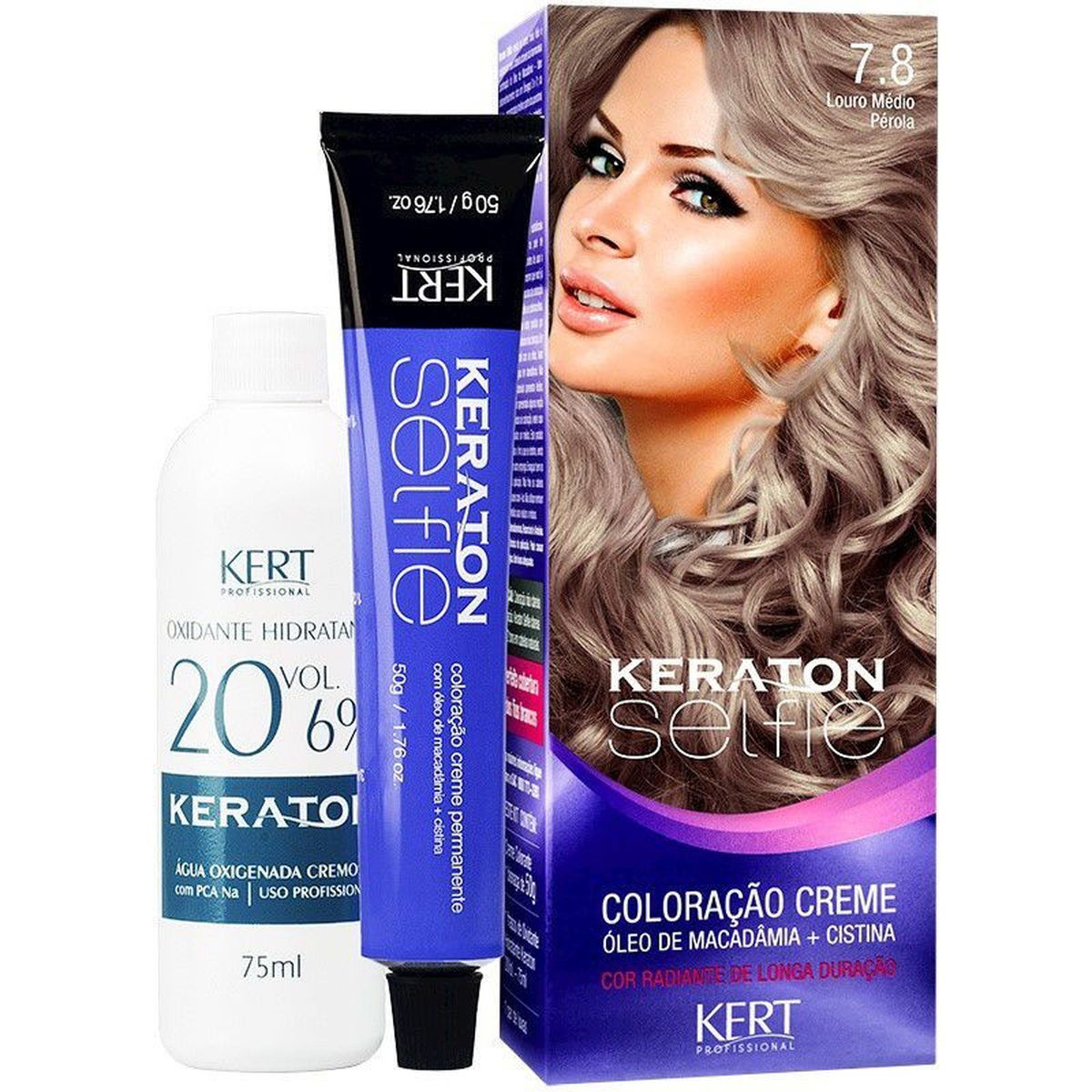 COLORAÇÃO KERATON SELFIE 7.8 LOURO MÉDIO PÉROLA KERT 50G