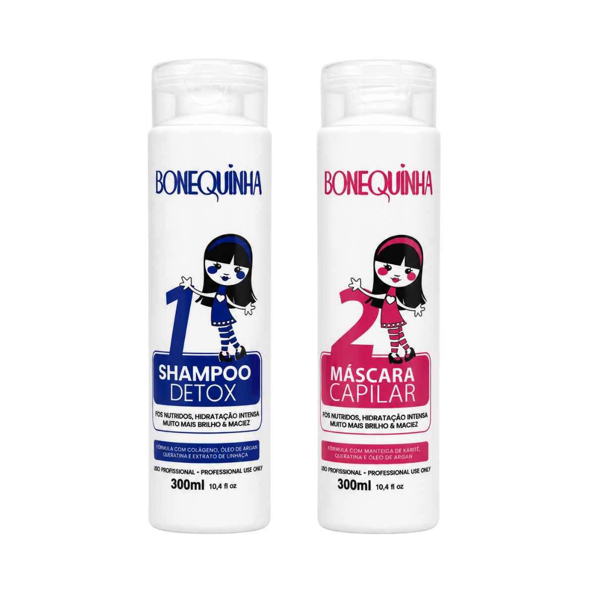 KIT ESCOVA ALINHADORA SHAMPOO E MÁSCARA BONEQUINHA 2 UN 300ML