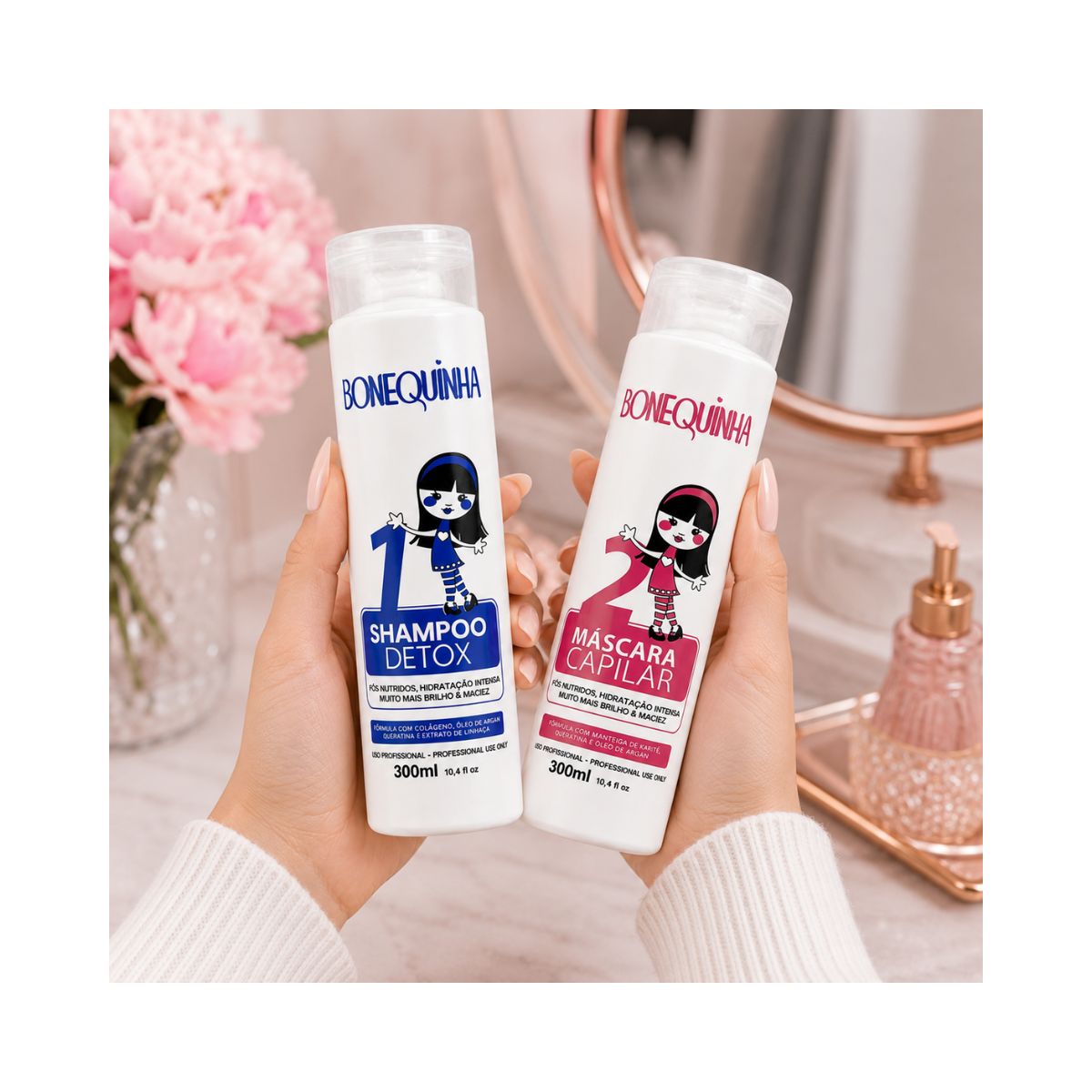 KIT ESCOVA ALINHADORA SHAMPOO E MÁSCARA BONEQUINHA 2 UN 300ML