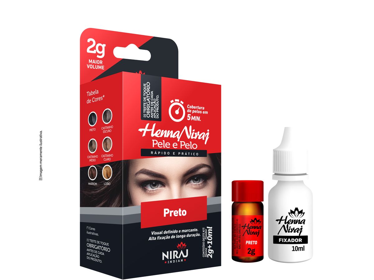 KIT HENNA PARA SOBRANCELHAS PRETO NIRAJ 2G