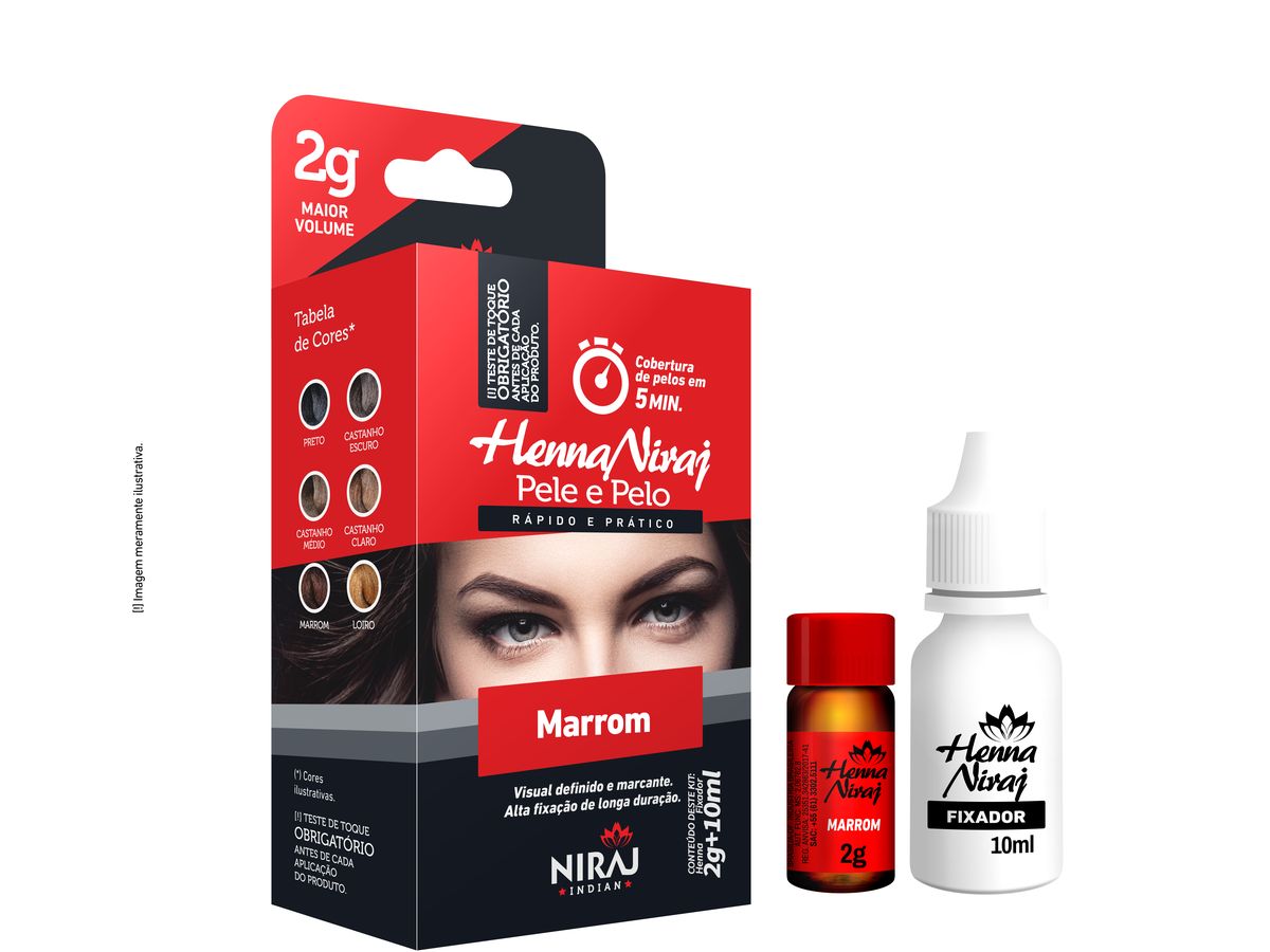 KIT HENNA PARA SOBRANCELHAS MARROM NIRAJ 2G