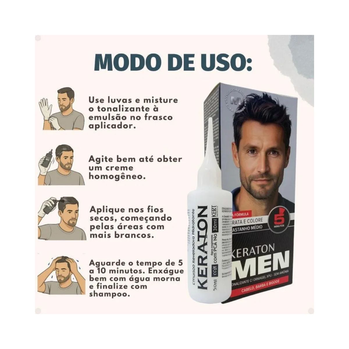 TONALIZANTE KERATON MEN CASTANHO MÉDIO KERT 30ML