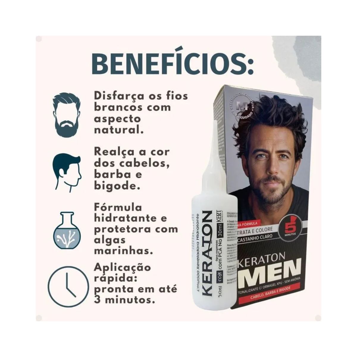 TONALIZANTE KERATON MEN CASTANHO CLARO KERT 30ML