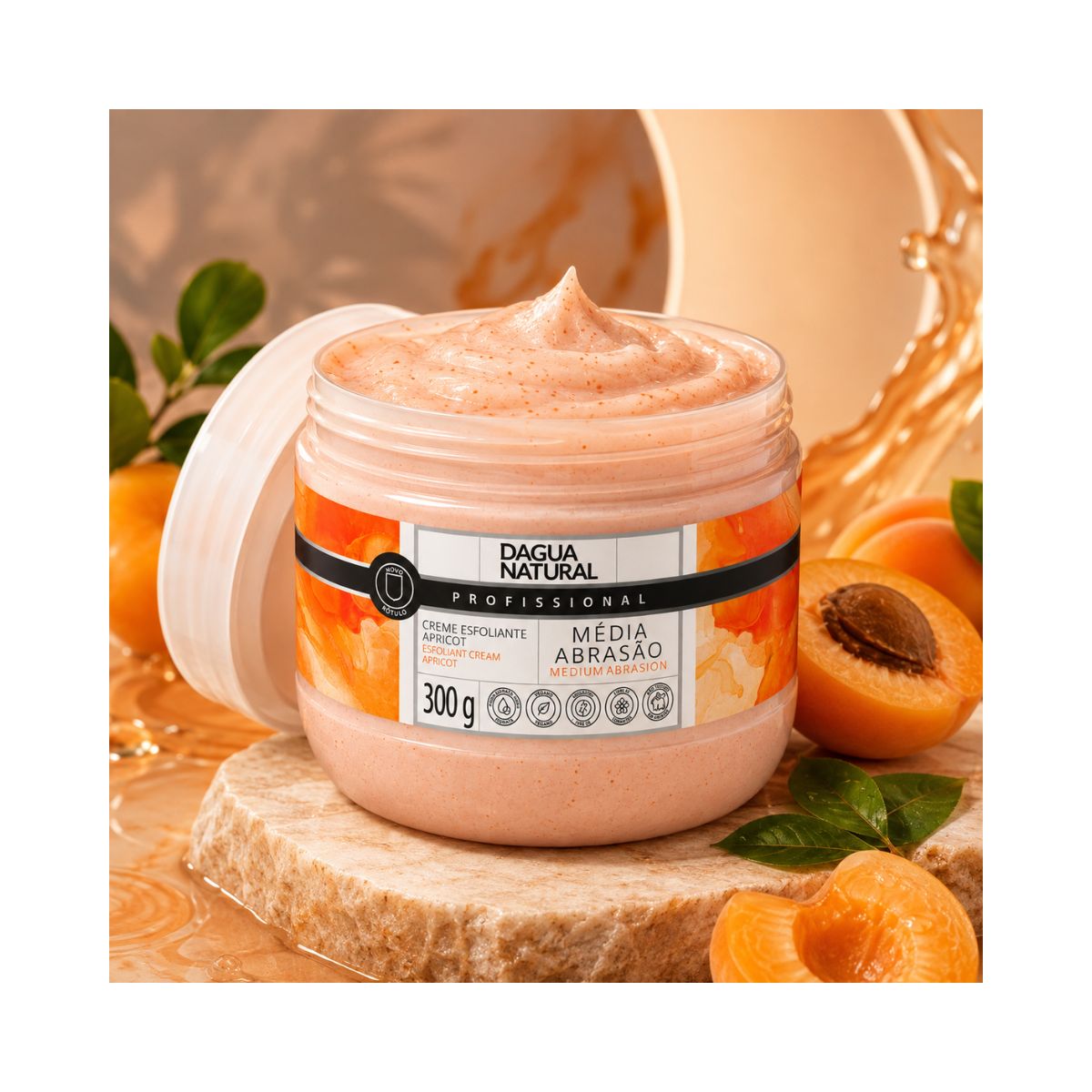 CREME ESFOLIANTE ÓLEO E SEMENTE DE APRICOT MÉDIA ABRASÃO DÁGUA NATURAL 300G