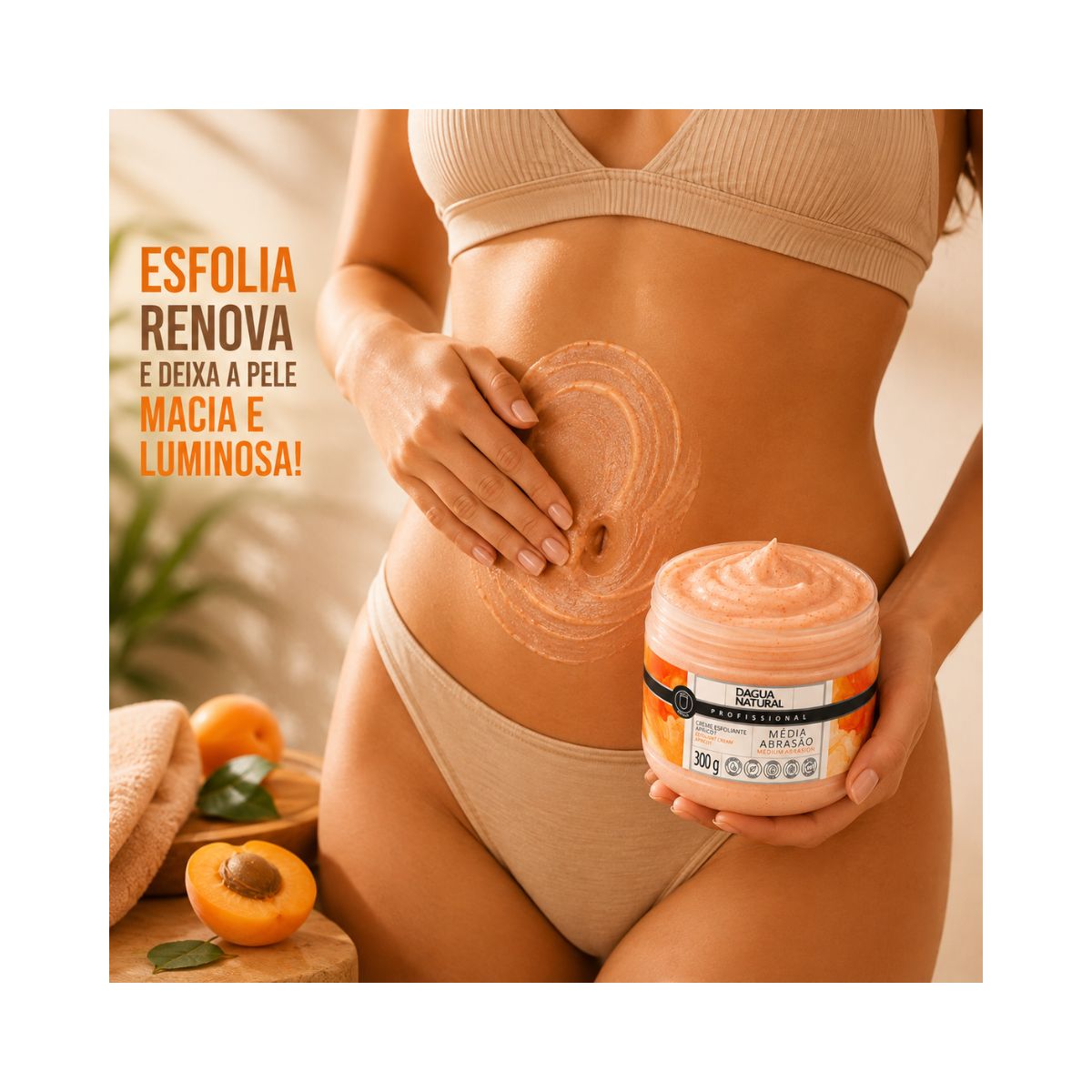 CREME ESFOLIANTE ÓLEO E SEMENTE DE APRICOT MÉDIA ABRASÃO DÁGUA NATURAL 300G