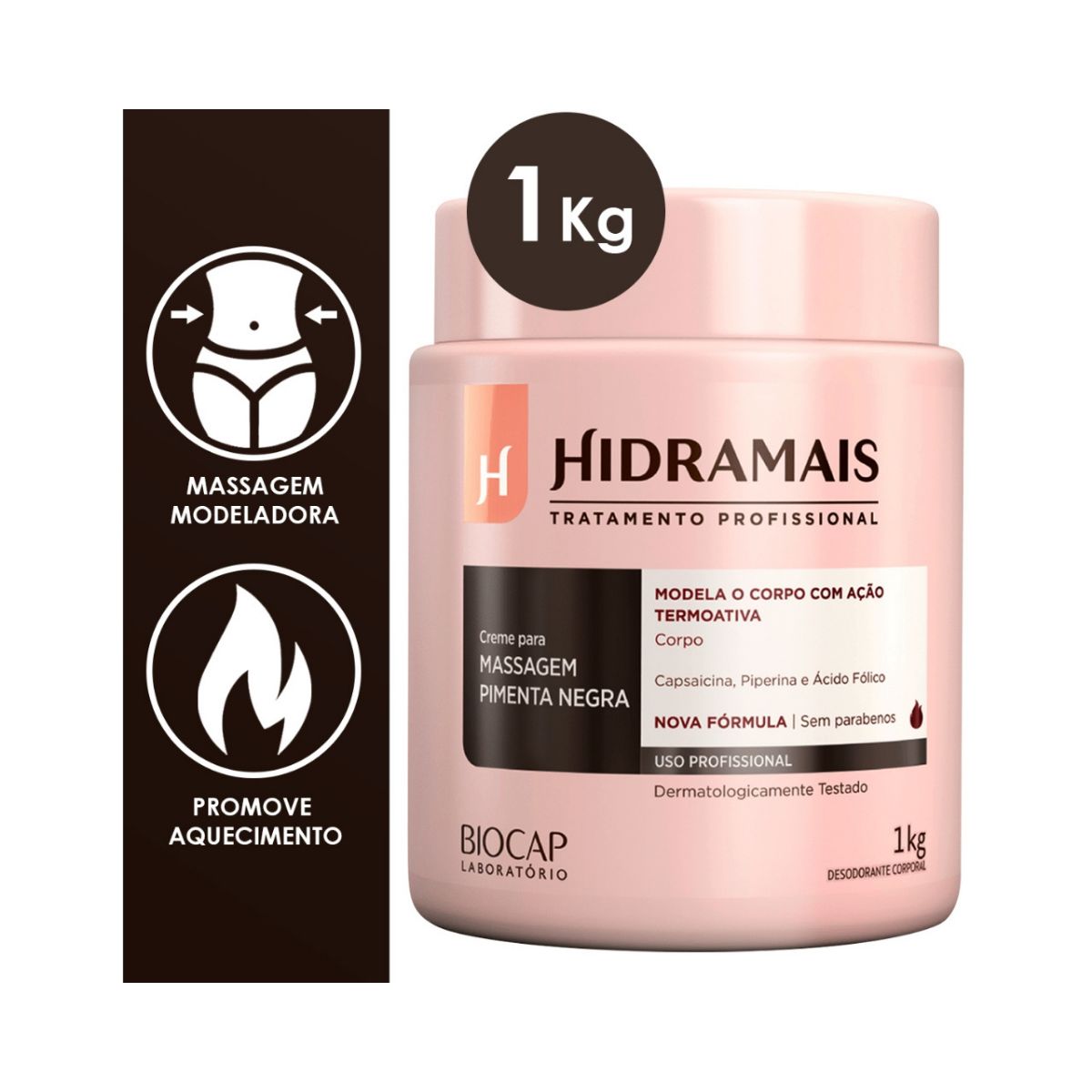 CREME ATIVADOR PARA MASSAGEM PIMENTA NEGRA HIDRAMAIS PROFISSIONAL 1KG