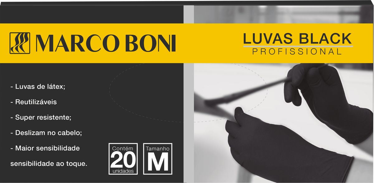 LUVA BLACK TAMANHO MÉDIA COM 20 UNIDADES MARCO BONI 1454