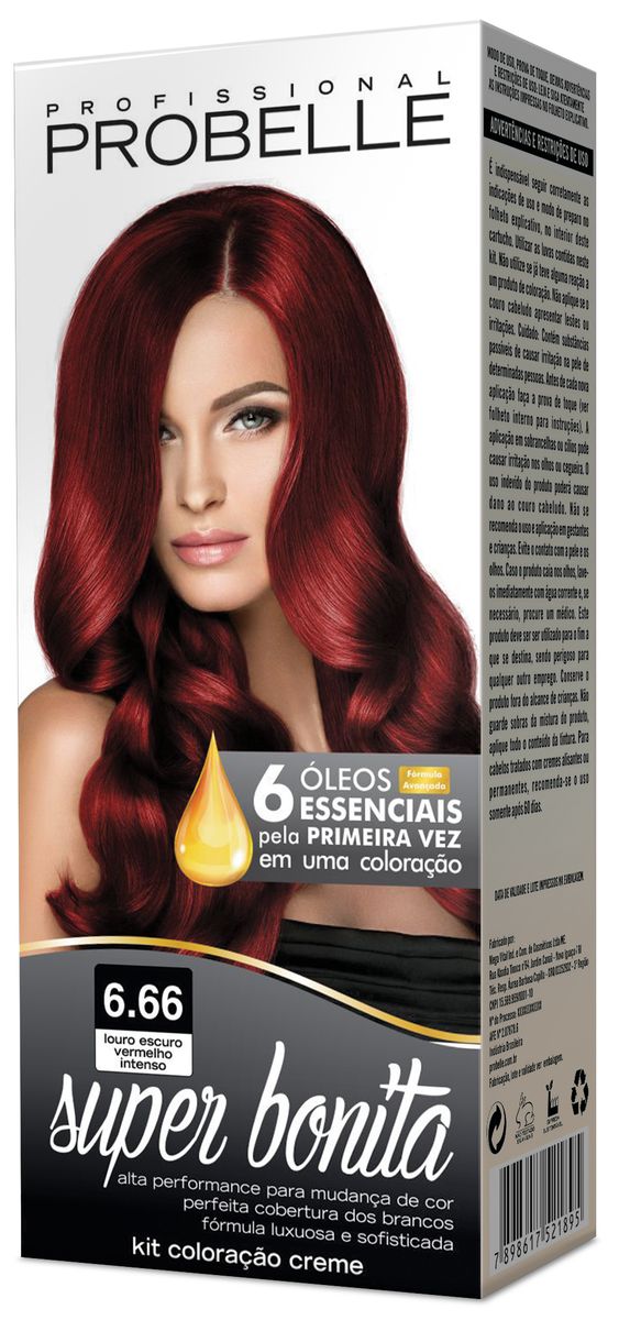 COLORAÇÃO SUPER BONITA 6.66 LOURO ESCURO VERMELHO INTENSO PROBELLE 50G
