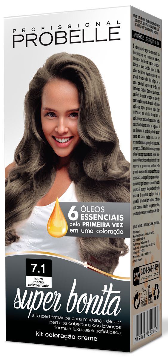 COLORAÇÃO SUPER BONITA 7.1 LOURO MEDIO ACINZENTADO PROBELLE 50G