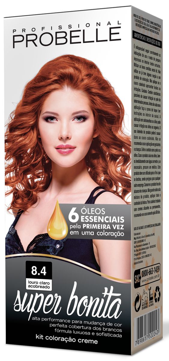 COLORAÇÃO SUPER BONITA 8.4 LOURO CLARO ACOBREADO PROBELLE 50G