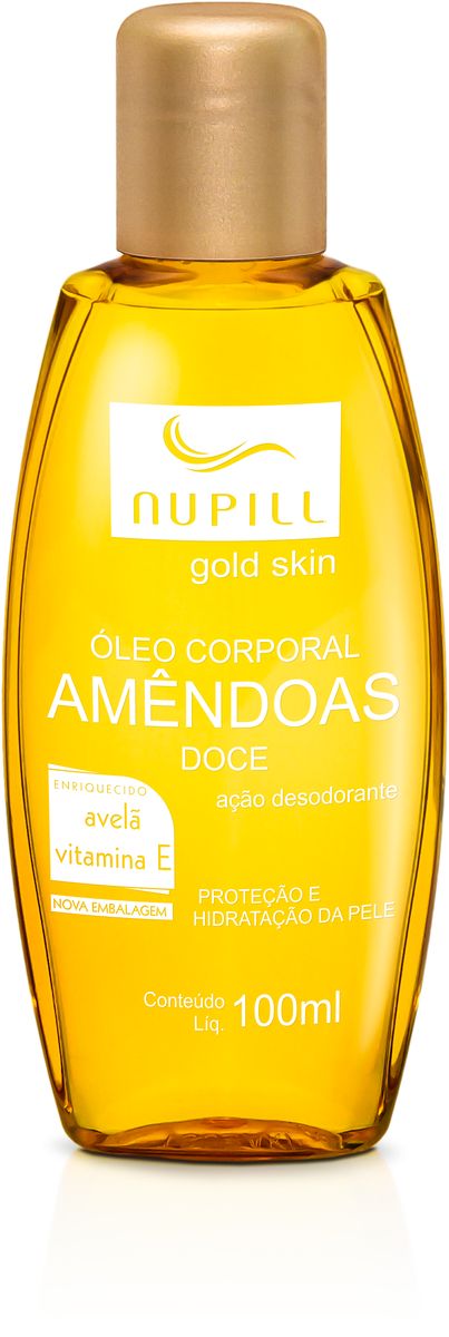 ÓLEO CORPORAL AMÊNDOAS DOCE AVELÃ/VITAMINA E NUPILL GOLD SKIN 100ML