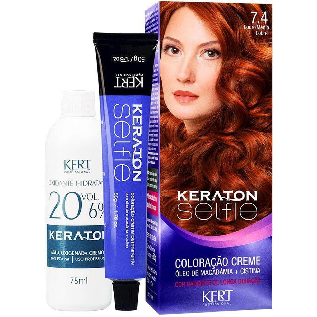 COLORAÇÃO KERATON SELFIE 7.4  LOURO MÉDIO COBRE KERT 50G