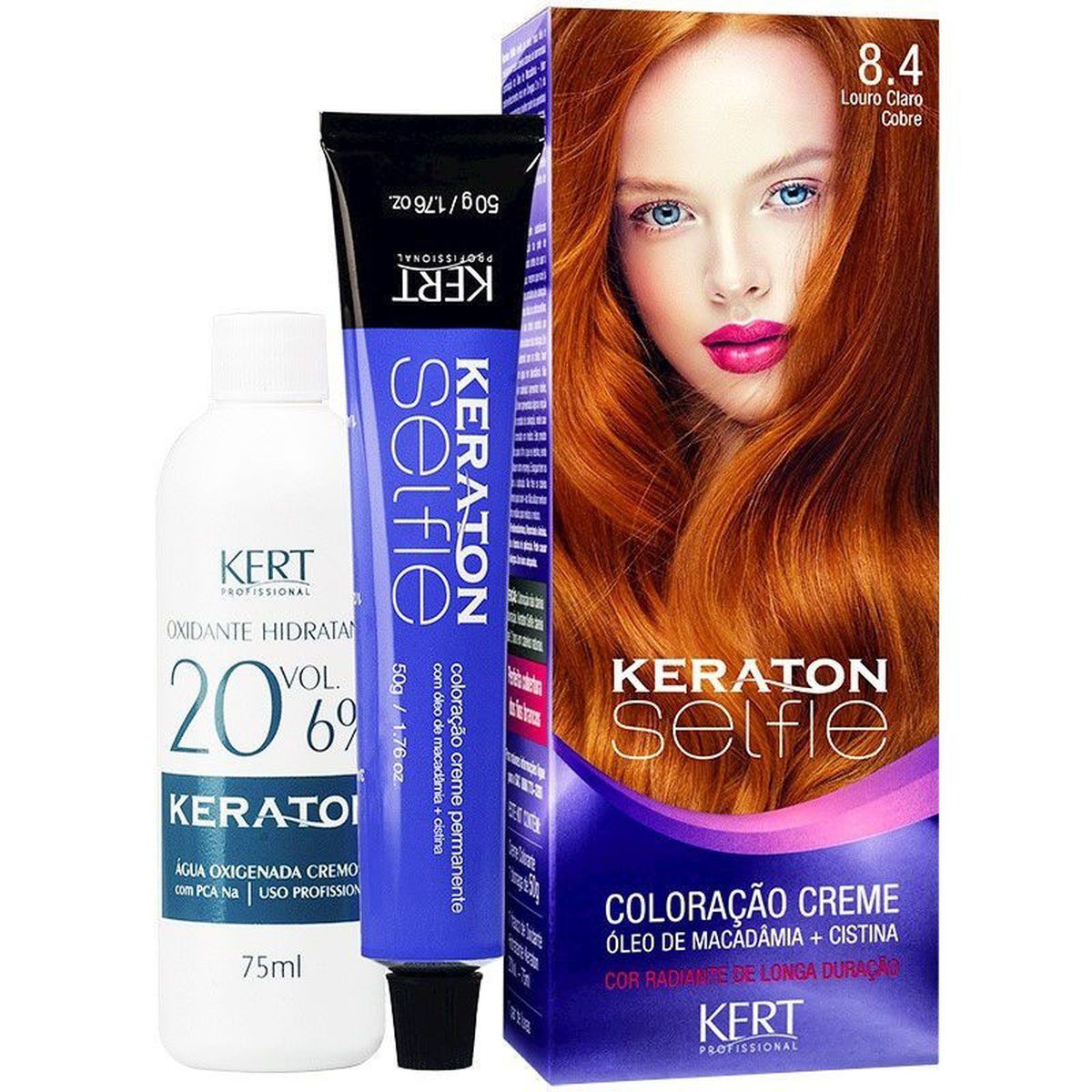 COLORAÇÃO KERATON SELFIE 8.4 LOURO CLARO COBRE KERT 50G
