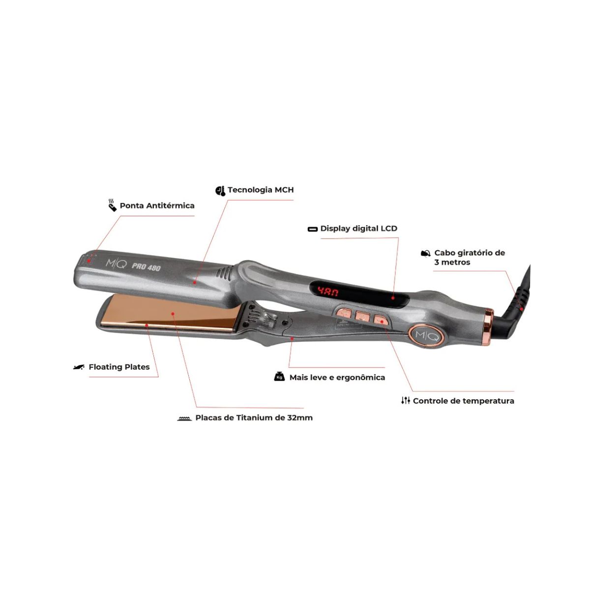 PRANCHA DE CABELO MQ TITANIUM PRO 480 CHUMBO 250°C BIVOLT
