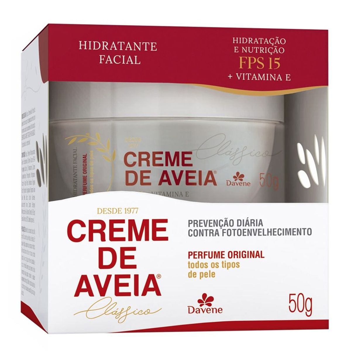 CREME HIDRATANTE AVEIA FACIAL CLASSICO FPS15 DAVENE 50G