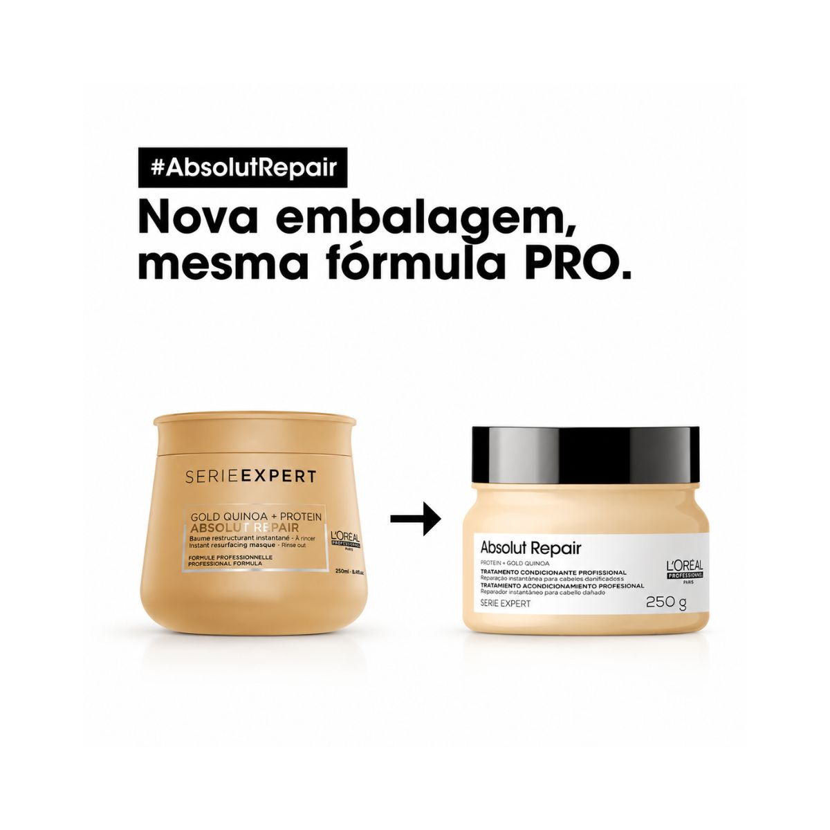 MÁSCARA CAPILAR PROFISSIONAL SERIE EXPERT ABSOLUT REPAIR GOLD QUINOA LOREAL 250G