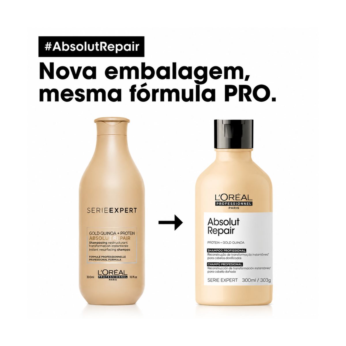 SHAMPOO PROFESSIONAL SERIE EXPERT ABSOLUT REPAIR GOLD QUINOA LOREAL 300ML