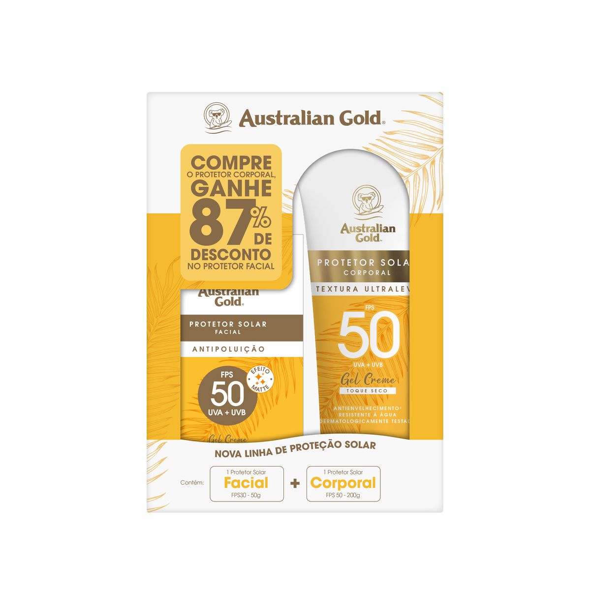 KIT PROTETOR SOLAR CORPORAL FPS50 + PROTETOR SOLAR FACIAL FPS50 AUTRALIAN GOLD