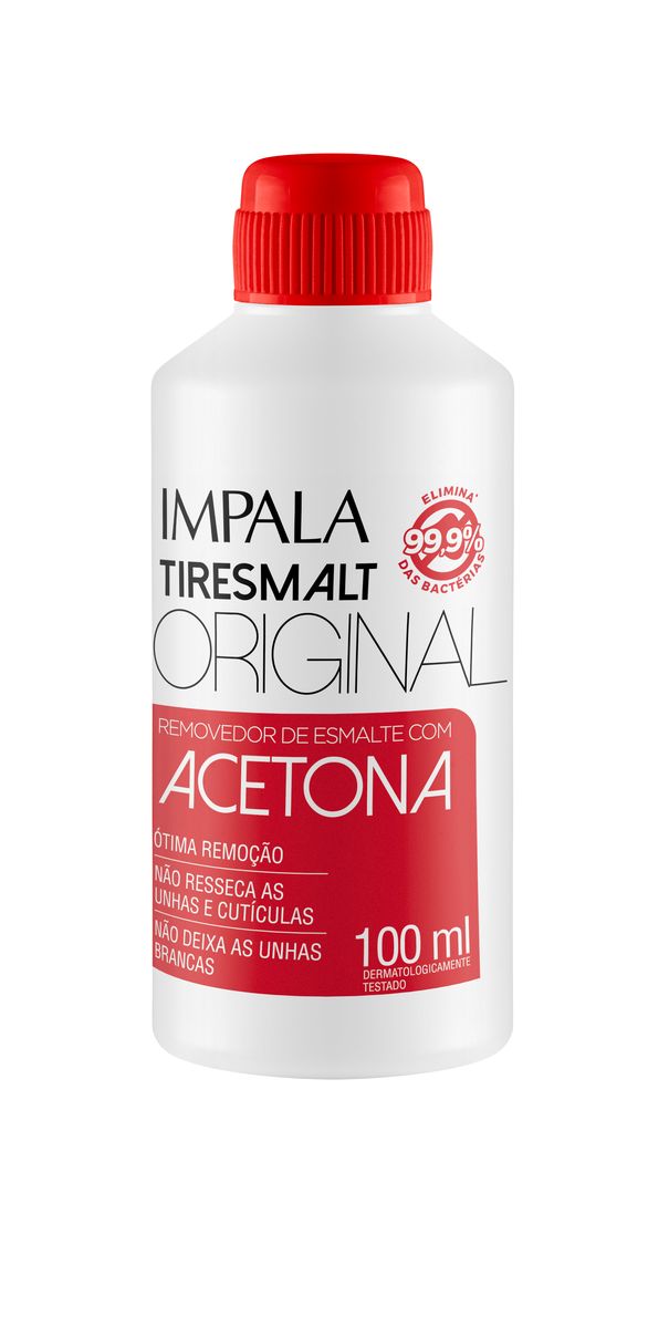 REMOVEDOR DE ESMALTE TIRESMALTE ORIGINAL COM ACETONA IMPALA 100ML