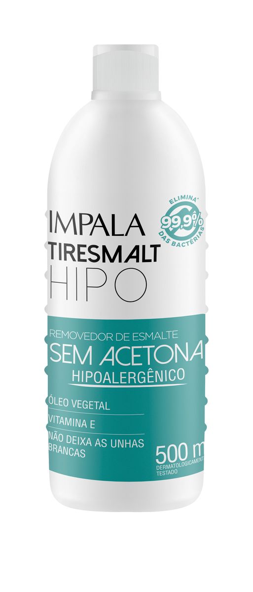 REMOVEDOR DE ESMALTE TIRESMALTE HIPOLERGÊNICO SEM ACETONA IMPALA 500ML