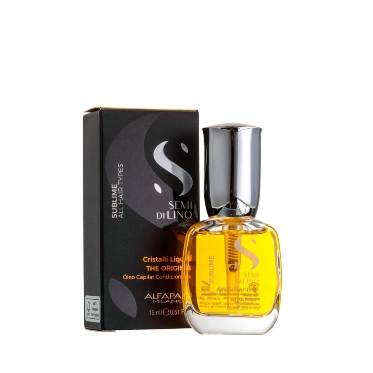 ÓLEO CAPILAR SEMI DI LINO SUBLIME CRISTALLI LÍQUIDI ALFA PARF 15ML