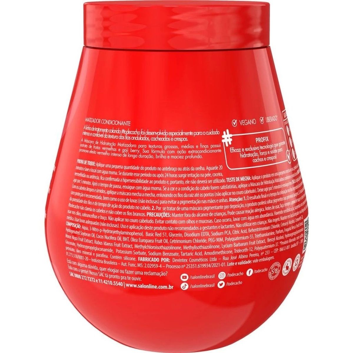 MÁSCARA MATIZADORA VERMELHA #TODECACHO 500G