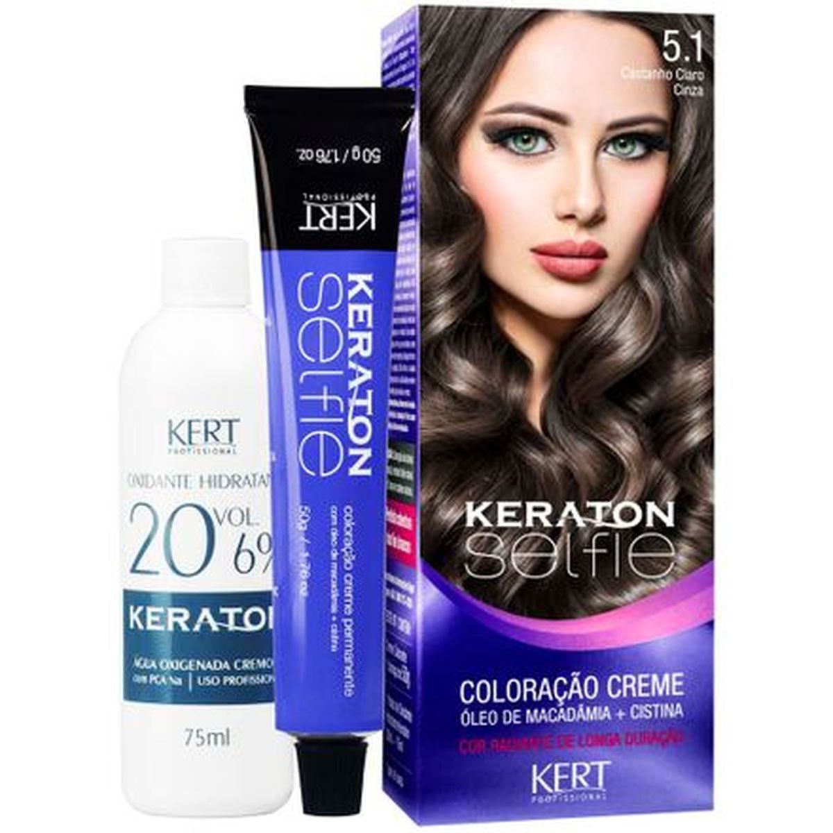 CASTANHO CLARO CINZA COLORAÇÃO KERATON SELFIE 5.1 CASTANHO CLARO CINZA KERT 50G
