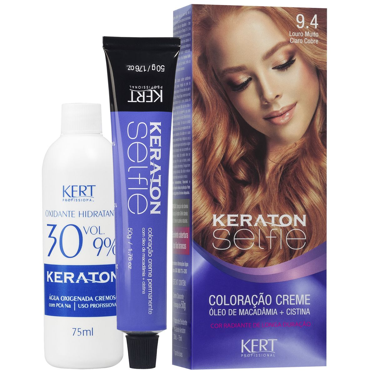 COLORAÇÃO KERATON SELFIE 9.4 LOURO MUITO CLARO COBRE KERT 50G