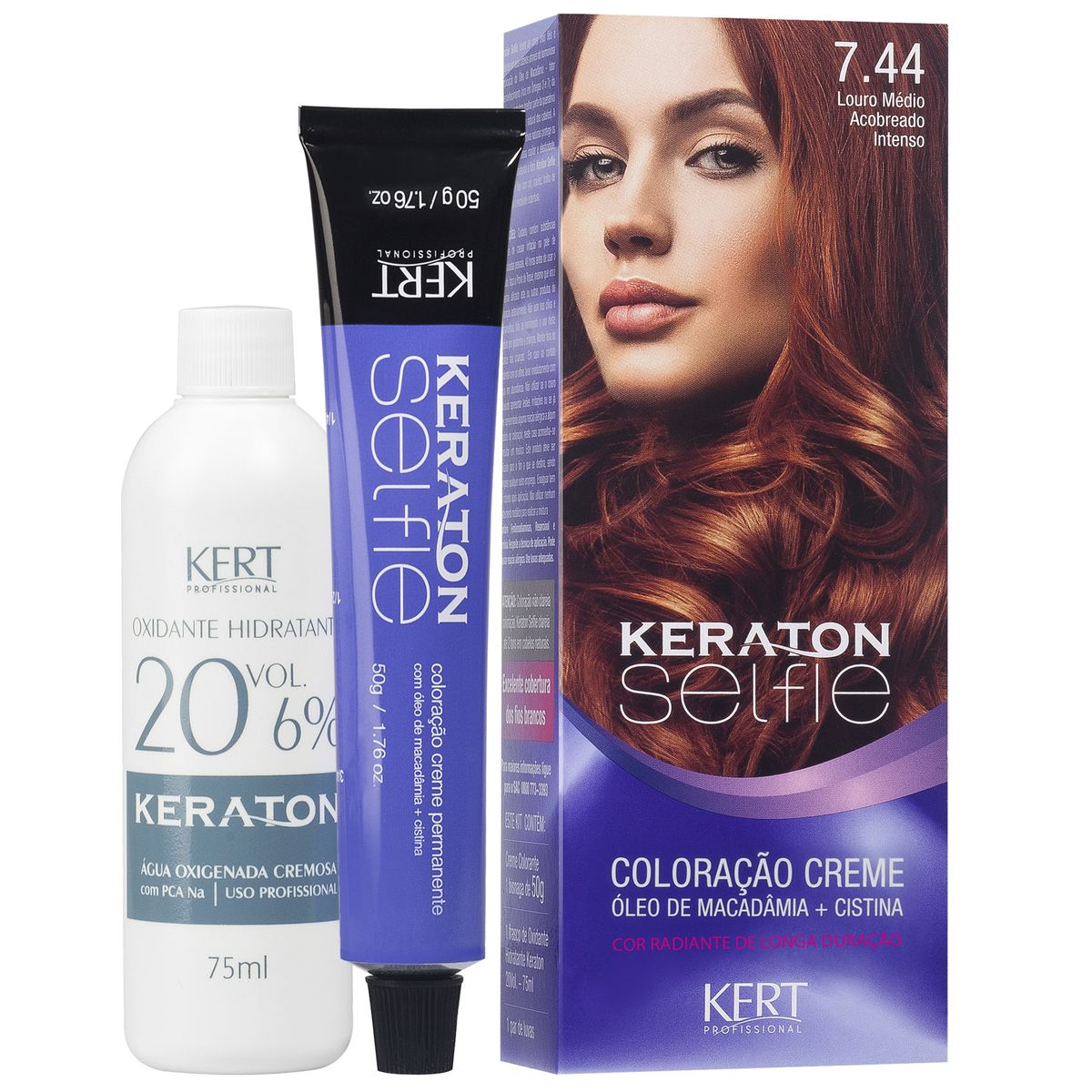 COLORAÇÃO KERATON SELFIE 7.44 LOURO MÉDIO COBRE INTENSO KERT 50G