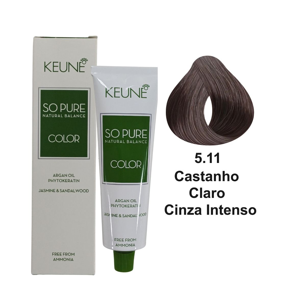 COLORAÇÃO SO PURE COLOR 5.11 CASTANHO CLARO CINZA INTENSO KEUNE 60ML