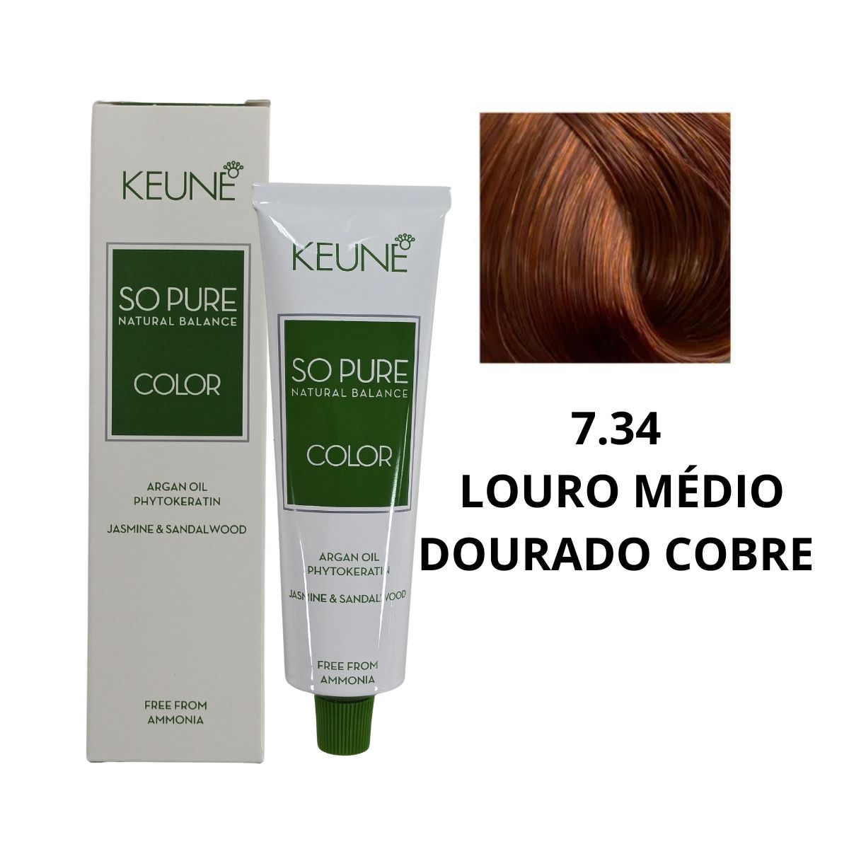 COLORAÇÃO SO PURE COLOR 7.34 LOURO MÉDIO DOURADO COBRE KEUNE 60ML