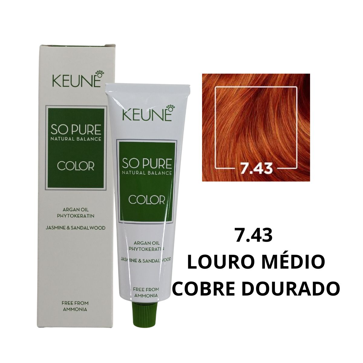 COLORAÇÃO SO PURE COLOR 7.43 LOURO MÉDIO COBRE DOURADO KEUNE 60ML