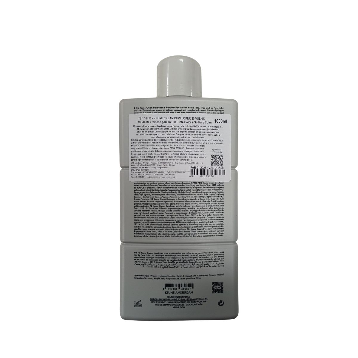 ÁGUA OXIGENADA TINTA DEVELOPER 6% 20 VOLUMES KEUNE 1000ML
