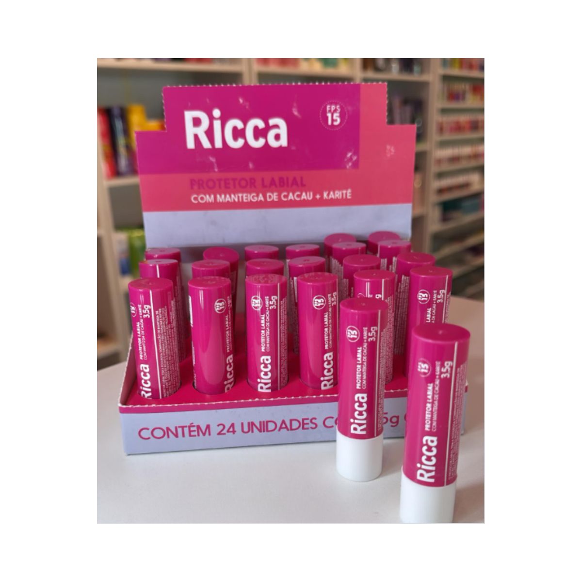 PROTETOR LABIAL COM MANTEIGA DE CACAU + KARITE FPS 15 RICCA 3,5G