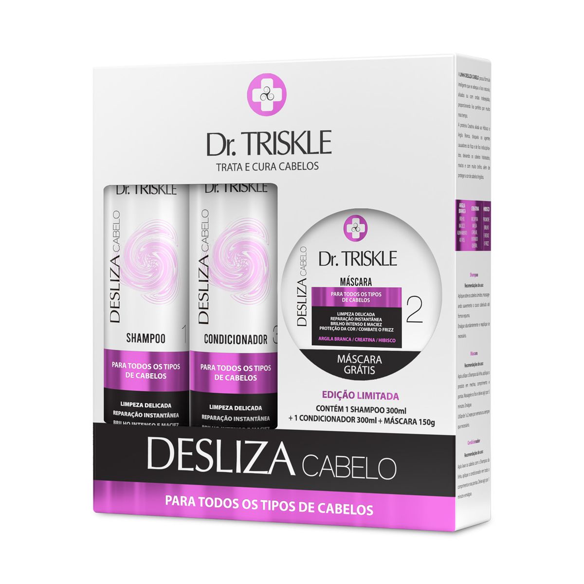 KIT SHAMPOO 300ML + CONDICIONADOR 300ML + MÁSCARA 150GR DESLIZA DR TRISKLE