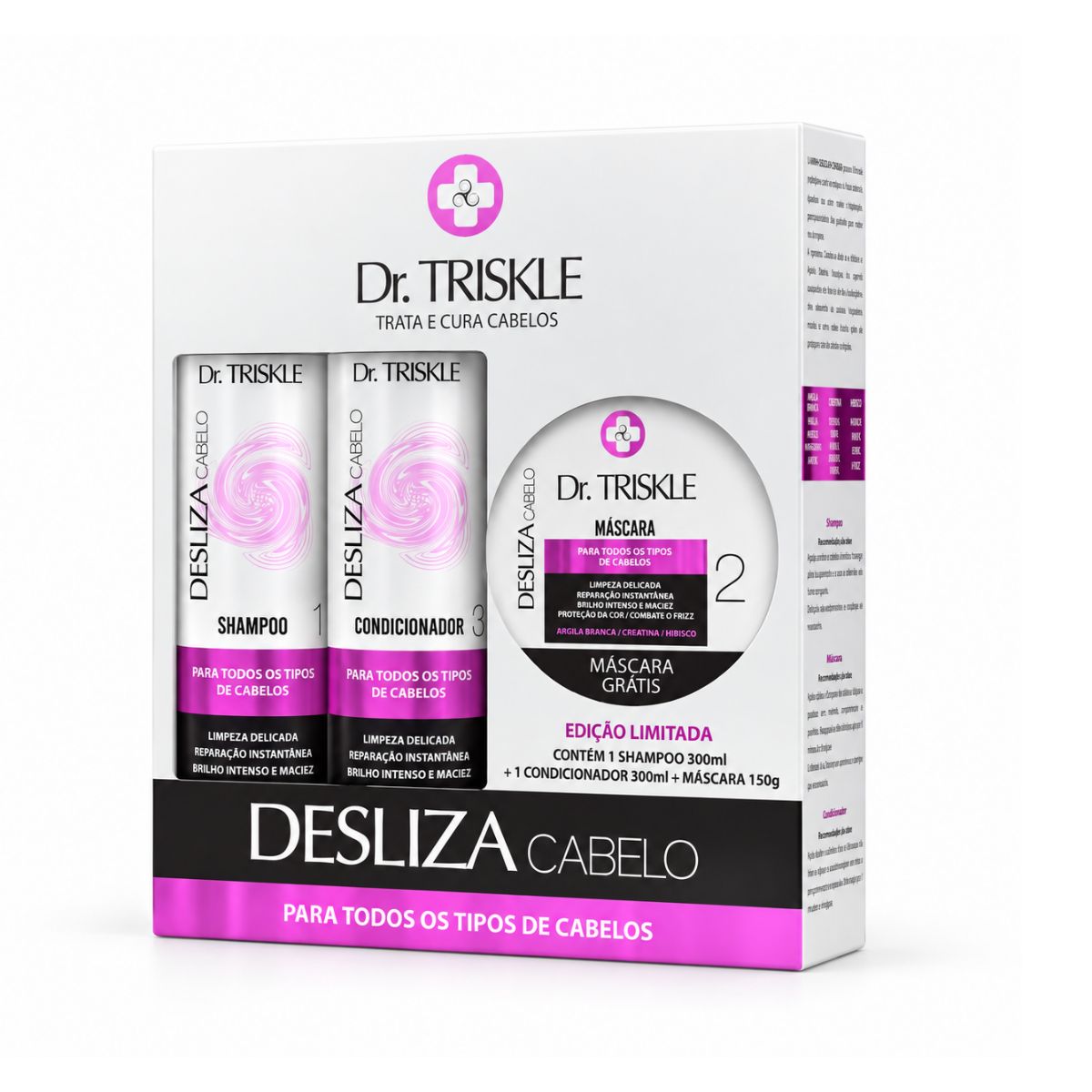 KIT SHAMPOO 300ML + CONDICIONADOR 300ML + MÁSCARA 150GR DESLIZA DR TRISKLE