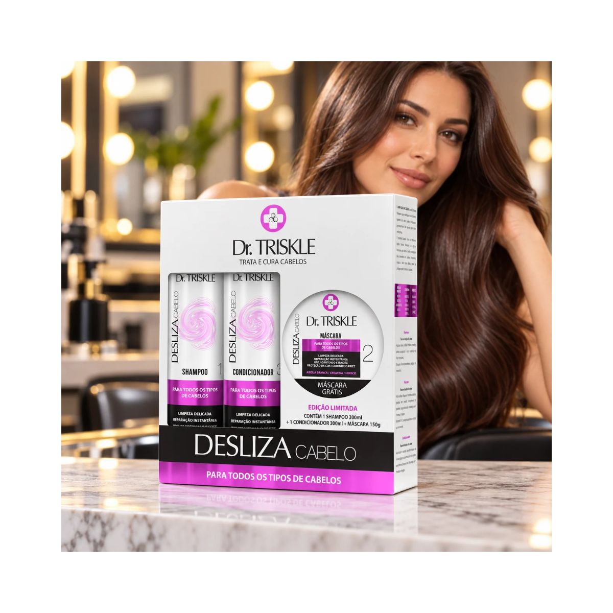 KIT SHAMPOO 300ML + CONDICIONADOR 300ML + MÁSCARA 150GR DESLIZA DR TRISKLE