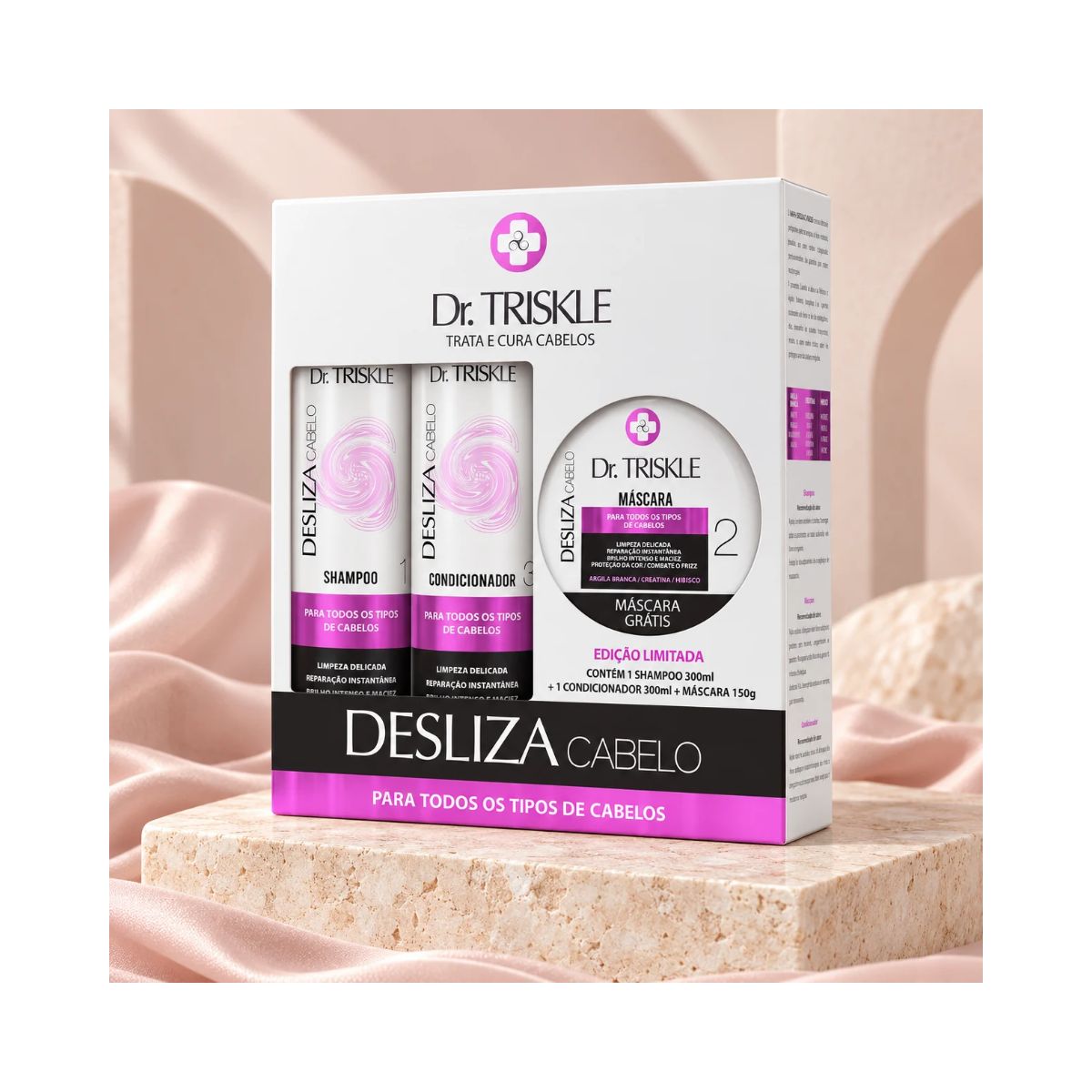 KIT SHAMPOO 300ML + CONDICIONADOR 300ML + MÁSCARA 150GR DESLIZA DR TRISKLE