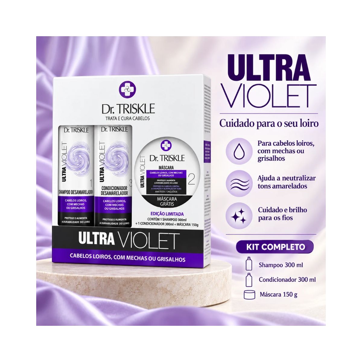 KIT SHAMPOO 300ML + CONDICIONADOR 300ML + MÁSCARA 150GR VIOLET DR TRISKLE