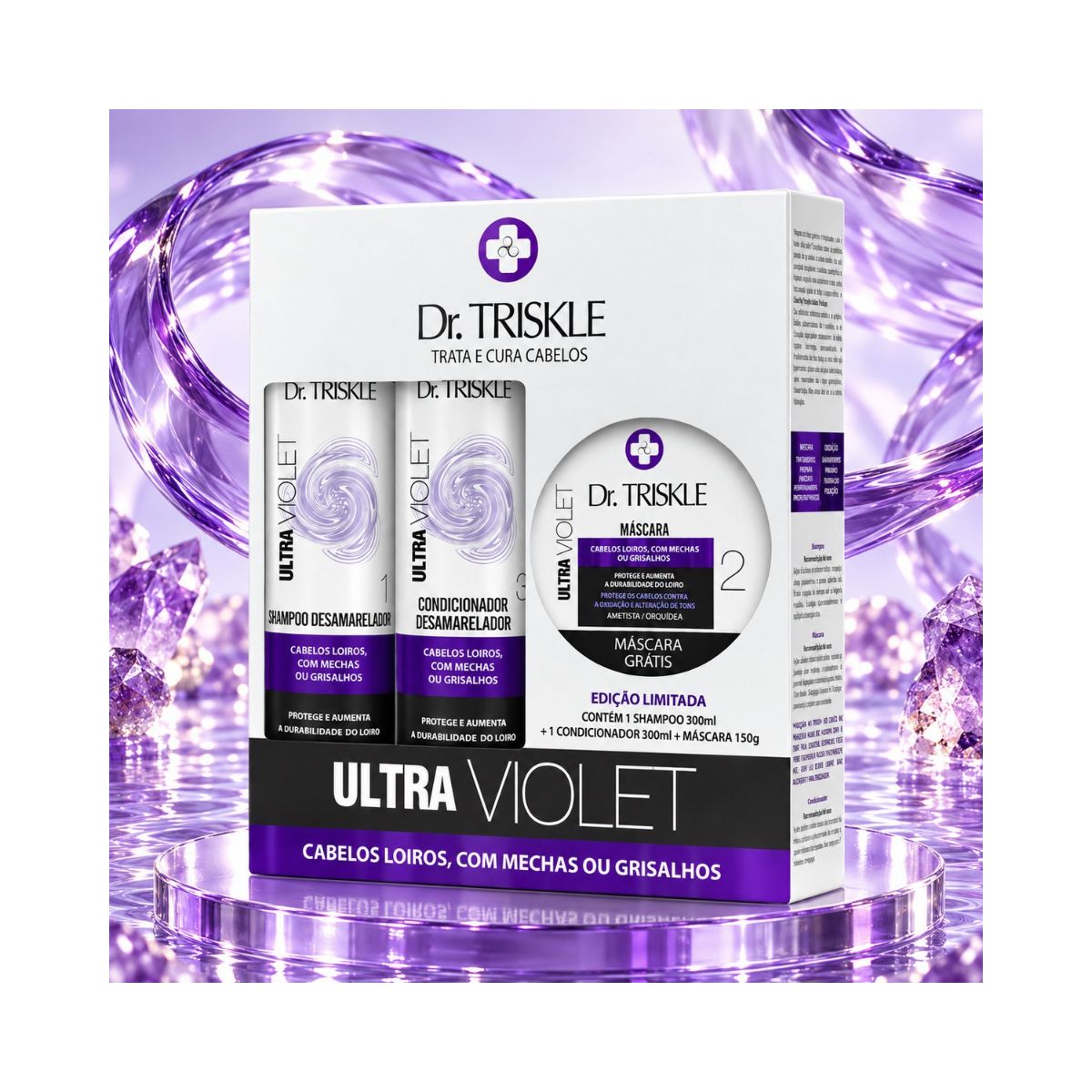 KIT SHAMPOO 300ML + CONDICIONADOR 300ML + MÁSCARA 150GR VIOLET DR TRISKLE