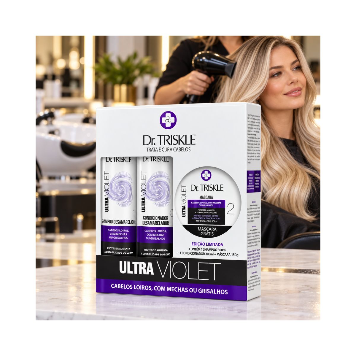 KIT SHAMPOO 300ML + CONDICIONADOR 300ML + MÁSCARA 150GR VIOLET DR TRISKLE