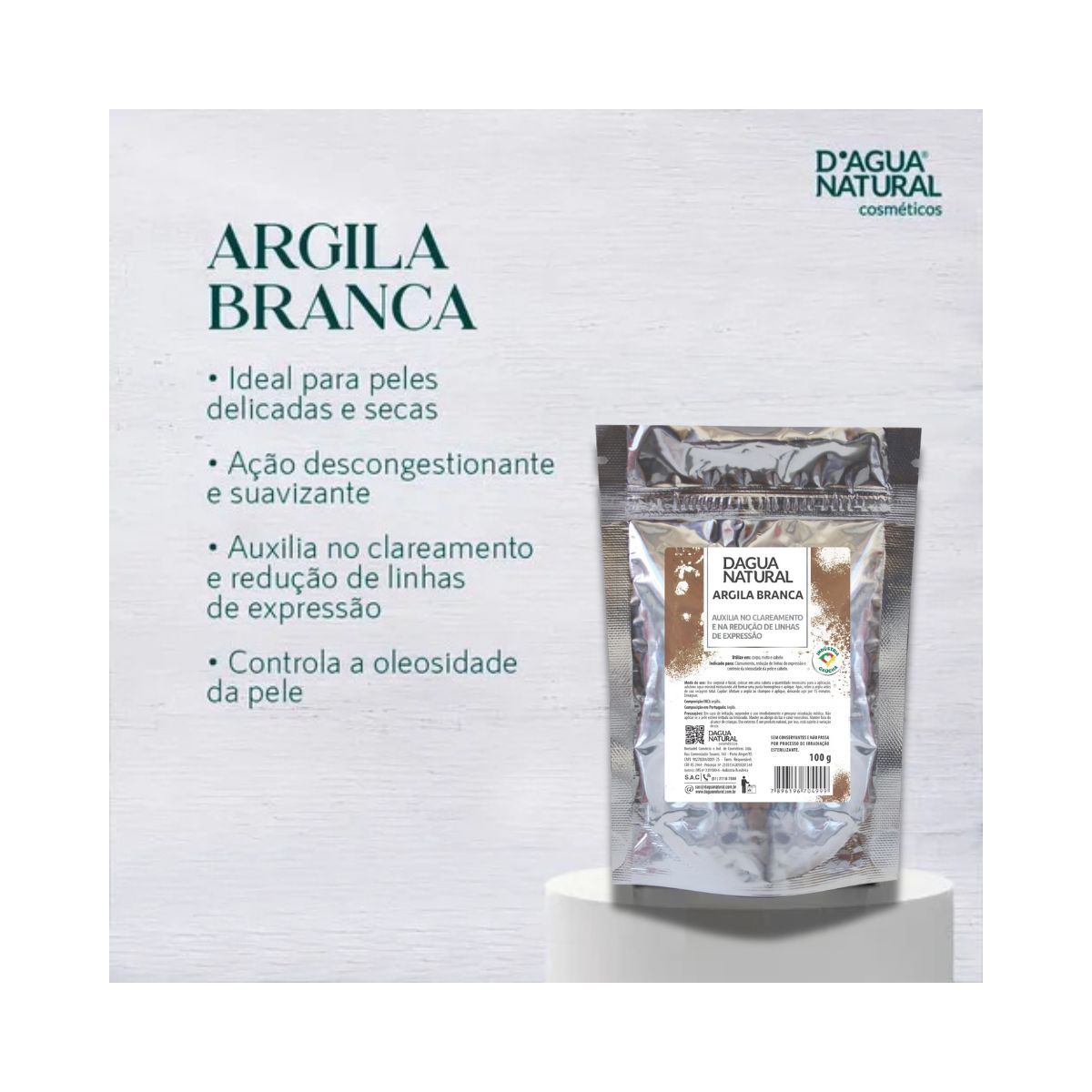 ARGILA BRANCA SACHE D'AGUA NATURAL 100G