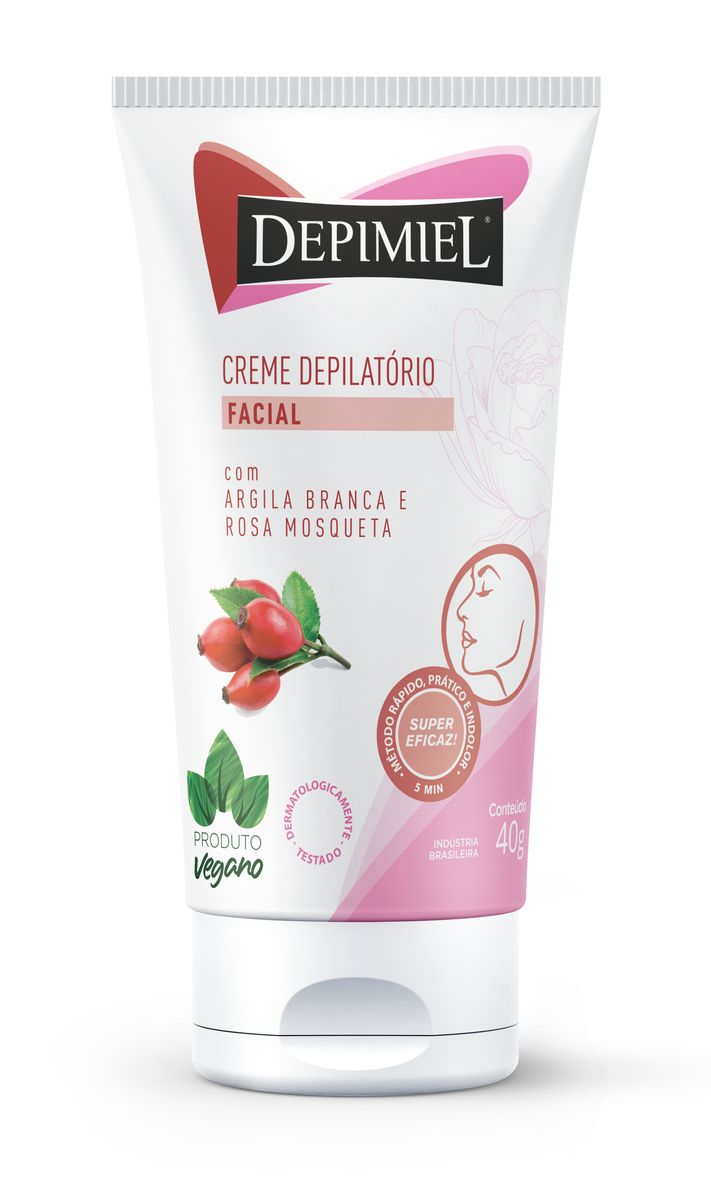 CREME DEPIMIEL DEPILATÓRIO FACIAL COM ARGILA BRANCA E ROSA MOSQUETA 40G