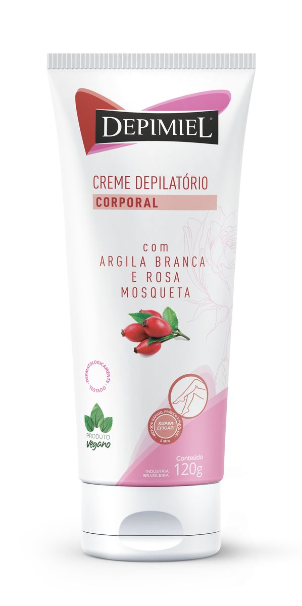 CREME DEPIMIEL DEPILATÓRIO CORPORAL COM ARGILA BRANCA E ROSA MOSQUETA 120G