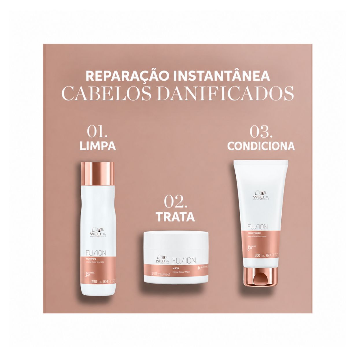 KIT WELLA PROFISSIONALS FUSION INTENSE REPAIR MÁSCARA + CONDICIONADOR + SHAMPOO