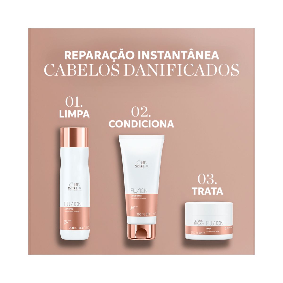 KIT WELLA PROFISSIONALS FUSION INTENSE REPAIR MÁSCARA + CONDICIONADOR + SHAMPOO